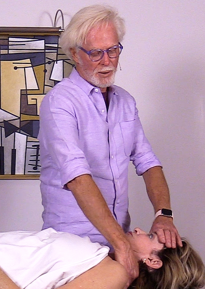 3. Therapist performs relaxing neck massage techniques while practicing eye gazing exercises.